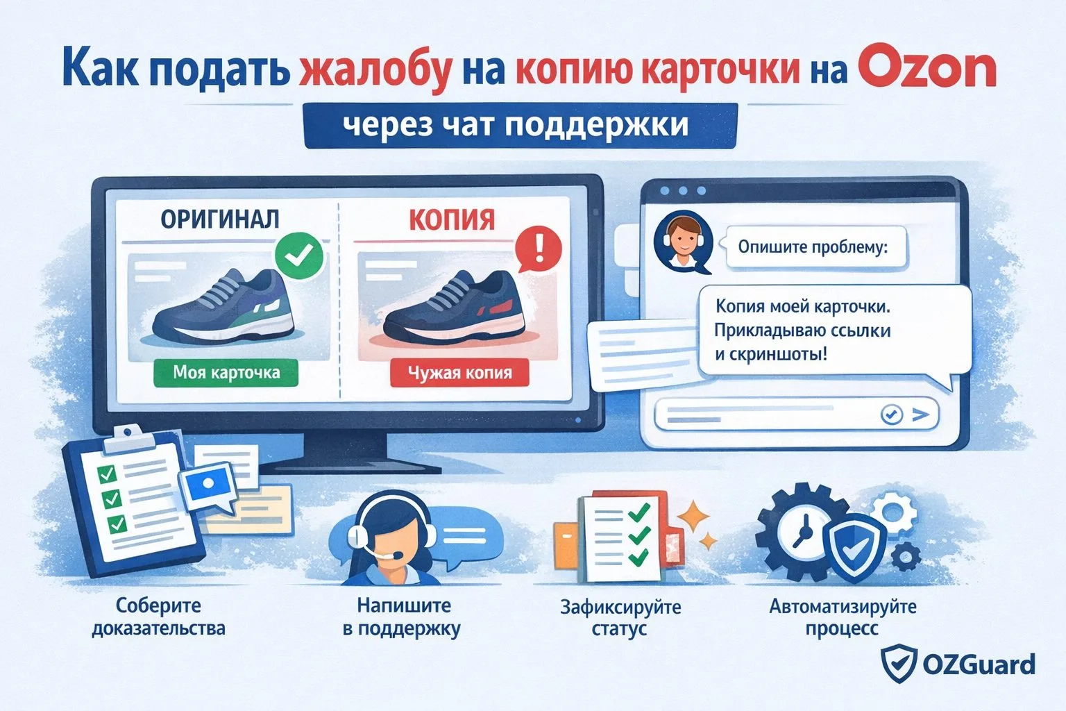 Как подать жалобу на копию карточки на Ozon через чат поддержки